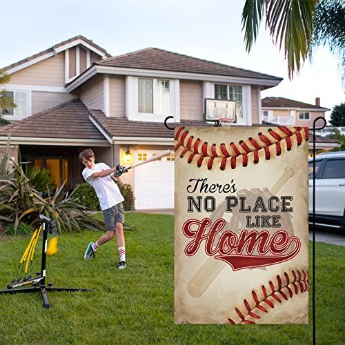 wondever No Place Like Home Baseball Garden Flag 12×18 Double Sided Vertical Burlap Bat Ball Sport Yard Flags for Yard Lawn Softball Sport Outside Flags Decor