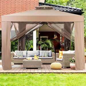 tangkula 10×10 ft outdoor gazebo, patio tents and garden structures gazebo w/netting, outdoor gazebo canopy shelter for home/garden/lawn/patio house party (brown)
