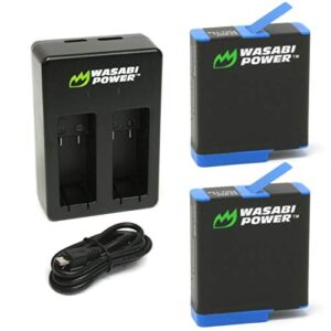 wasabi power hero8 battery (2-pack) and dual charger for gopro hero 8 black (all features available), hero 7 black, hero 6 black, hero 5 black, hero 2018, fully compatible with original