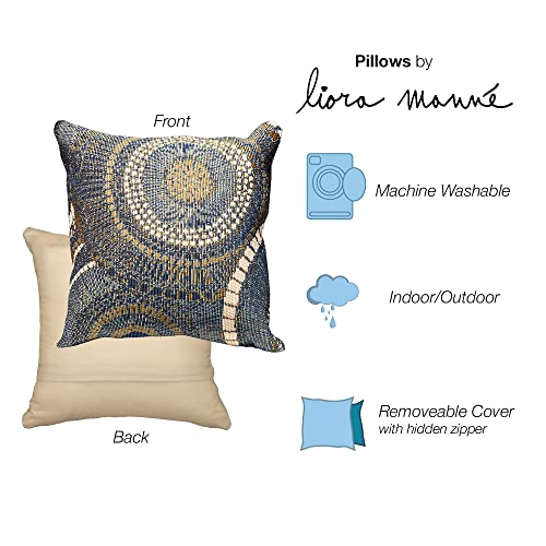Liora Manne Marina Circles Indoor/Outdoor Pillow – Removable Pillow Cover, Weather Resistant, Decorative Pillow, Living Room, Bedroom, Patio, Garden, Couch, Circles Azure, 18" x 18", Multi