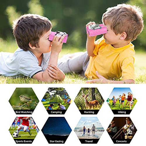 Obuby Real Binoculars for Kids Gifts for 3-12 Years Boys Girls 8x21 High-Resolution Optics Mini Compact Binocular Toys Shockproof Folding Small Telescope for Bird Watching,Travel, Camping, Pink