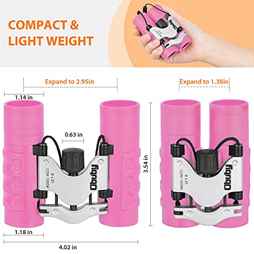 Obuby Real Binoculars for Kids Gifts for 3-12 Years Boys Girls 8x21 High-Resolution Optics Mini Compact Binocular Toys Shockproof Folding Small Telescope for Bird Watching,Travel, Camping, Pink