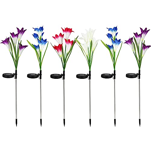 Seasonsky 6 PCS Outdoor Solar Garden Stake Lights, Solar Lily Lights Solar Garden Lights Outdoor Decorative, Flower Garden Stake Backyard Decor Yard Decorations, Pathway, Patio