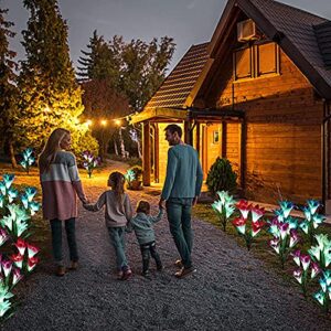 Seasonsky 6 PCS Outdoor Solar Garden Stake Lights, Solar Lily Lights Solar Garden Lights Outdoor Decorative, Flower Garden Stake Backyard Decor Yard Decorations, Pathway, Patio