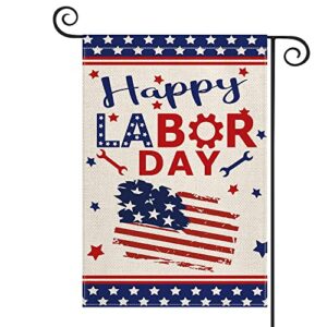 avoin colorlife happy labor day garden flag double sided, honoring the workers star-spangled glory yard outdoor decoration 12×18 inch