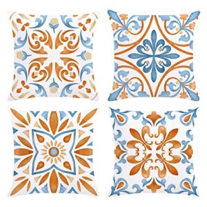 bonhause boho outdoor pillow covers 18×18 set of 4 two sided mandala floral decorative pillow cases soft velvet for couch sofa balcony home decor