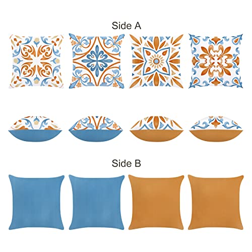 Bonhause Boho Outdoor Pillow Covers 18x18 Set of 4 Two Sided Mandala Floral Decorative Pillow Cases Soft Velvet for Couch Sofa Balcony Home Decor