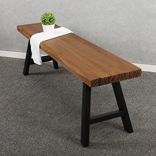 MBQQ 55 inch Outdoor Soild Wood Bench,Patio Picnic Bench,Oil Finished Backless Wooden Garden Park Bench for Patio Porch, Modern Slim Indoor Dining Furniture,Teak Color