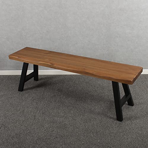 MBQQ 55 inch Outdoor Soild Wood Bench,Patio Picnic Bench,Oil Finished Backless Wooden Garden Park Bench for Patio Porch, Modern Slim Indoor Dining Furniture,Teak Color