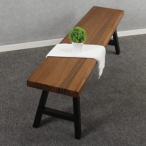 MBQQ 55 inch Outdoor Soild Wood Bench,Patio Picnic Bench,Oil Finished Backless Wooden Garden Park Bench for Patio Porch, Modern Slim Indoor Dining Furniture,Teak Color