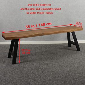 MBQQ 55 inch Outdoor Soild Wood Bench,Patio Picnic Bench,Oil Finished Backless Wooden Garden Park Bench for Patio Porch, Modern Slim Indoor Dining Furniture,Teak Color