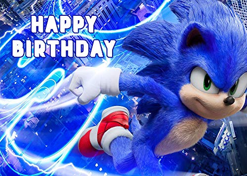 TOUGUGOLY Blue Sonic Hedgehog Happy Birthday Themed Photography Backdrop Sonic Boom Superhero Kids 1st Birthday Party Photo Background Studio Cake Table Banner 7x5ft 1