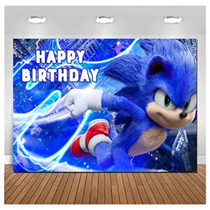 tougugoly blue sonic hedgehog happy birthday themed photography backdrop sonic boom superhero kids 1st birthday party photo background studio cake table banner 7x5ft 1