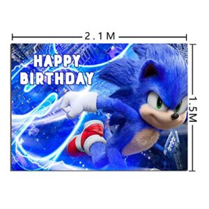 TOUGUGOLY Blue Sonic Hedgehog Happy Birthday Themed Photography Backdrop Sonic Boom Superhero Kids 1st Birthday Party Photo Background Studio Cake Table Banner 7x5ft 1