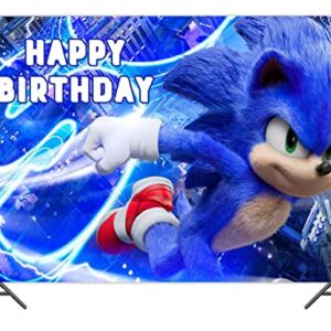 TOUGUGOLY Blue Sonic Hedgehog Happy Birthday Themed Photography Backdrop Sonic Boom Superhero Kids 1st Birthday Party Photo Background Studio Cake Table Banner 7x5ft 1