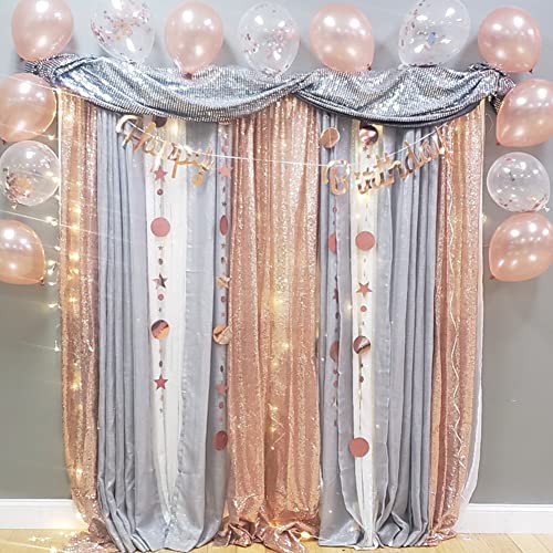 2Pcs 3Ft x 8Ft Rose Gold Sequin Backdrop Curtain, Glitter Photography Background, Sequence Xmas Thanksgiving Backdrop for Wedding Party Holiday Festival Decor…