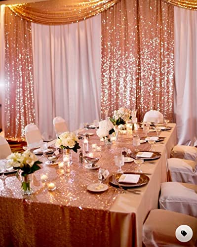 2Pcs 3Ft x 8Ft Rose Gold Sequin Backdrop Curtain, Glitter Photography Background, Sequence Xmas Thanksgiving Backdrop for Wedding Party Holiday Festival Decor…