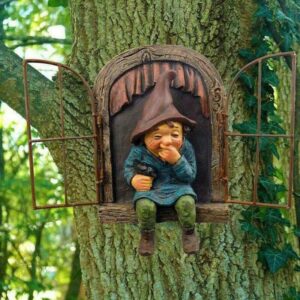 JTZXJJX Elf Out The Door Tree Hugger, Garden Statue Gnome Resin Gnome Figurine, Hanging Garden Gnomes Tree Gnome Decoration for Patio Lawn Ornament (Women)