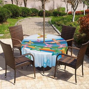 Lirduipu Butterfly Pattern Round Outdoor Tablecloth,Round Tablecloth with Umbrella Hole and Zipper for Patio Garden,Waterproof Spill-Proof,for Patio Table with Umbrella Hole(72" Round,Blue Orange)