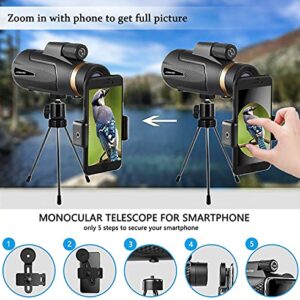 AYRAVIIO 12×60 Monocular Telescope with Smartphone Holder & Upgraded Tripod, High Powered SMC & BAK4 Scope for Adults, Birthday Gifts for Men Dad Him Husband Boyfriend, Gadgets for Birdwatching