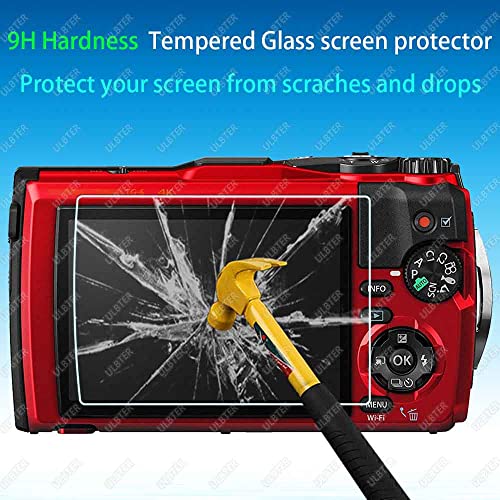 ULBTER Screen Protector for Olympus TG-6 TG-5 TG-4 Red Black, 0.3mm 9H Hardness TG6 TG5 TG4 Tempered Glass Screen Cover, Anti-Scrach Anti-Dust [3 Pack]