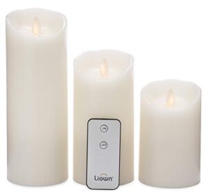 raz imports push flame ivory pillar candles with remote, set of 3|2c – flameless lighting accent and decorative light source – flickering scented candles for garden, patio, bathroom and living room