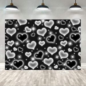 5×3ft early 2000s birthday backdrop vintage black heart women men early 2000s fashion party banner decorations bokeh black heart birthday photography background photo studio props