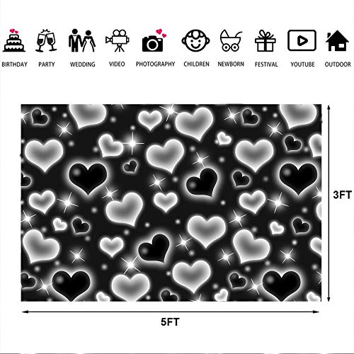 5×3ft Early 2000s Birthday Backdrop Vintage Black Heart Women Men Early 2000s Fashion Party Banner Decorations Bokeh Black Heart Birthday Photography Background Photo Studio Props