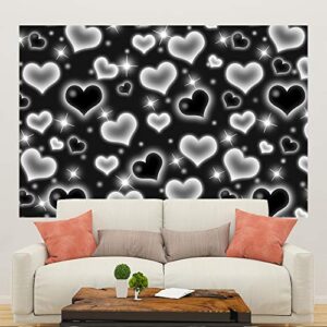 5×3ft Early 2000s Birthday Backdrop Vintage Black Heart Women Men Early 2000s Fashion Party Banner Decorations Bokeh Black Heart Birthday Photography Background Photo Studio Props