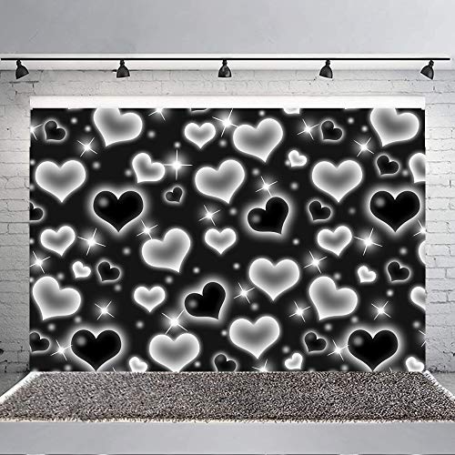 5×3ft Early 2000s Birthday Backdrop Vintage Black Heart Women Men Early 2000s Fashion Party Banner Decorations Bokeh Black Heart Birthday Photography Background Photo Studio Props