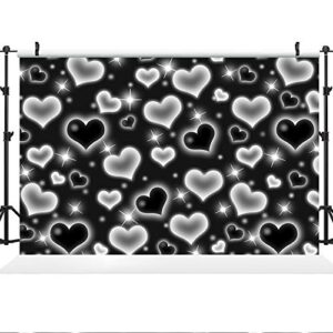 5×3ft Early 2000s Birthday Backdrop Vintage Black Heart Women Men Early 2000s Fashion Party Banner Decorations Bokeh Black Heart Birthday Photography Background Photo Studio Props