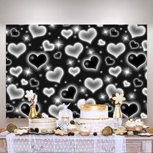 5×3ft Early 2000s Birthday Backdrop Vintage Black Heart Women Men Early 2000s Fashion Party Banner Decorations Bokeh Black Heart Birthday Photography Background Photo Studio Props