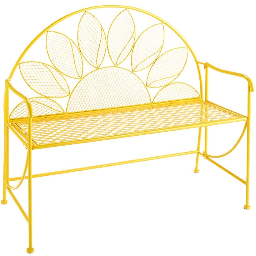 The Lakeside Collection Yellow Metal Sunflower Garden Bench - Outdoor Home Floral Accent