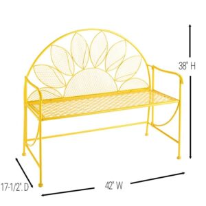 The Lakeside Collection Yellow Metal Sunflower Garden Bench - Outdoor Home Floral Accent