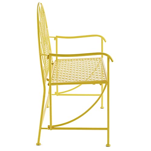 The Lakeside Collection Yellow Metal Sunflower Garden Bench - Outdoor Home Floral Accent