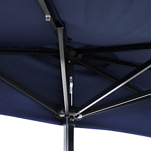 Sunnydaze 9-Foot Solar Outdoor Half Patio Umbrella with LED Lights - Shade for Apartment Decks, Balconies, and Smaller Garden and Yard Spaces - Navy Blue