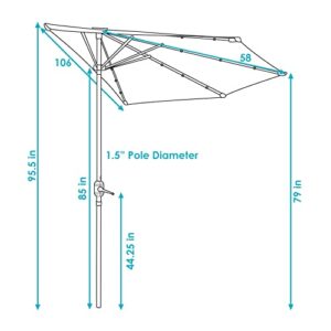 Sunnydaze 9-Foot Solar Outdoor Half Patio Umbrella with LED Lights - Shade for Apartment Decks, Balconies, and Smaller Garden and Yard Spaces - Navy Blue