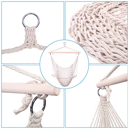 Kcelarec Rope Hammock Cradle Chair,Cotton Hanging Rope Swing Chair for Indoor Outdoor Bedroom Garden Yard Patio