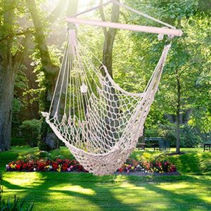 Kcelarec Rope Hammock Cradle Chair,Cotton Hanging Rope Swing Chair for Indoor Outdoor Bedroom Garden Yard Patio