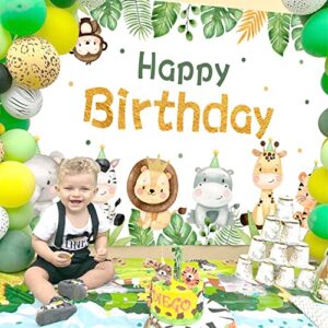 Safari Jungle Backdrop for Birthday Party Decorationss,Large Size 3 x 5Ft Banner Cute Animals Zoo Theme for Kids Boys Birthday Party Supplies