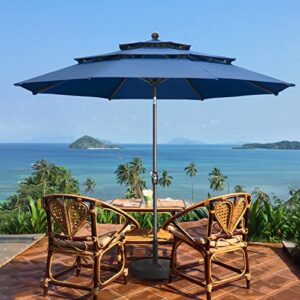 oneofics patio umbrella 10ft 3 tiers outdoor table umbrella with tilt and crank handle market patio table umbrella for pool, beach, deck, balcony, garden and lawn, navy blue