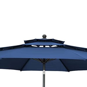 Oneofics Patio Umbrella 10FT 3 Tiers Outdoor Table Umbrella with Tilt and Crank Handle Market Patio Table Umbrella for Pool, Beach, Deck, Balcony, Garden and Lawn, Navy Blue