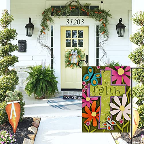 Dyrenson Religious Garden Flag Flower Cross, Home Decorative Faith House Yard Flag, Floral Garden Yard Decorations, Butterfly Daisies Seasonal Outdoor Flag 28 x 40 Easter