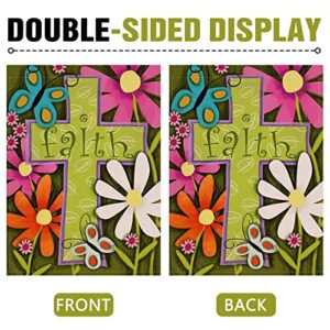 Dyrenson Religious Garden Flag Flower Cross, Home Decorative Faith House Yard Flag, Floral Garden Yard Decorations, Butterfly Daisies Seasonal Outdoor Flag 28 x 40 Easter