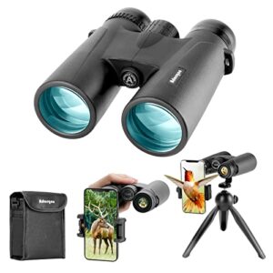 12×42 hd binoculars for adults with upgraded phone adapter, tripod and tripod adapter – large view binoculars with clear low light vision – waterproof binoculars for bird watching hunting travel