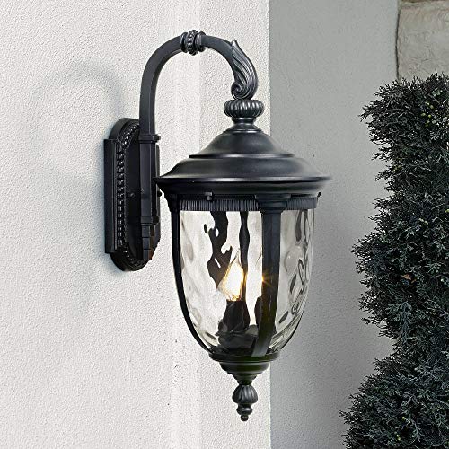 John Timberland Bellagio European Outdoor Wall Light Fixture Textured Black Metal 20 1/2" Hammered Glass Decor for Exterior House Porch Patio Outside Deck Garage Yard Front Door Garden Home