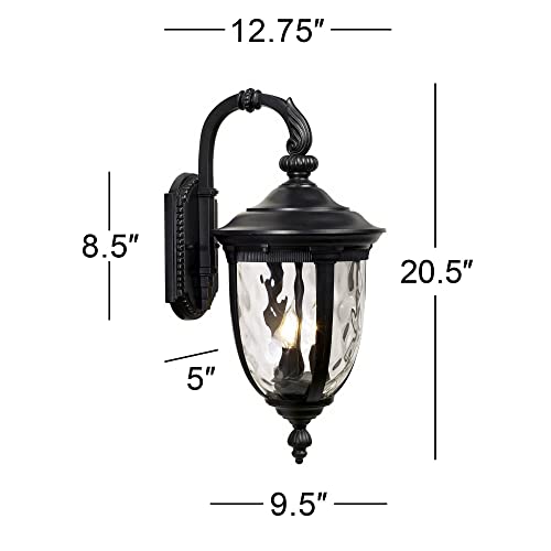 John Timberland Bellagio European Outdoor Wall Light Fixture Textured Black Metal 20 1/2" Hammered Glass Decor for Exterior House Porch Patio Outside Deck Garage Yard Front Door Garden Home