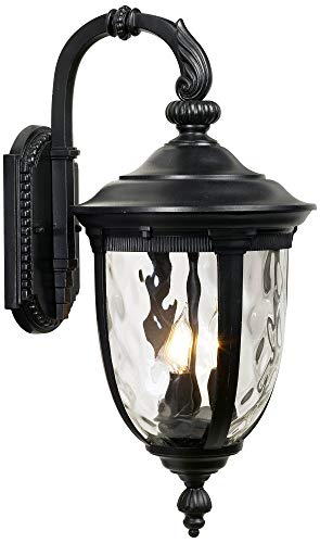 John Timberland Bellagio European Outdoor Wall Light Fixture Textured Black Metal 20 1/2" Hammered Glass Decor for Exterior House Porch Patio Outside Deck Garage Yard Front Door Garden Home