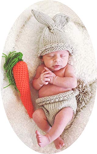 Newborn Photography Props Rabbit Outfit Baby Photoshoot Props Outfits Bunny Crochet Costume Baby Photo Prop Rabbit Hat Diaper Carrot Set 0-6 Months Baby Bunny Photo Prop for Easter Gift(Rabbit Outfit)