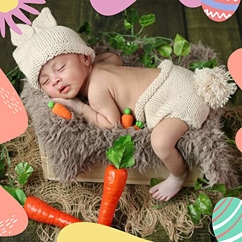 Newborn Photography Props Rabbit Outfit Baby Photoshoot Props Outfits Bunny Crochet Costume Baby Photo Prop Rabbit Hat Diaper Carrot Set 0-6 Months Baby Bunny Photo Prop for Easter Gift(Rabbit Outfit)